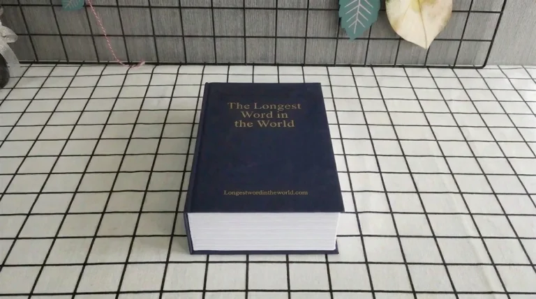 A book with titled The longest word in the World lying on a table